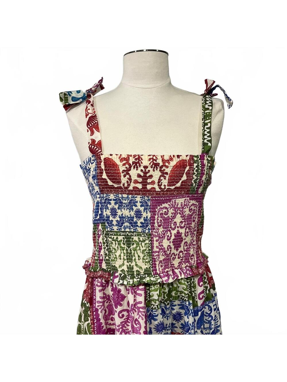 BILA Multicolor Patchwork Cotton Maxi Dress with Tie Straps, Size M dd10 - Picture 5 of 9